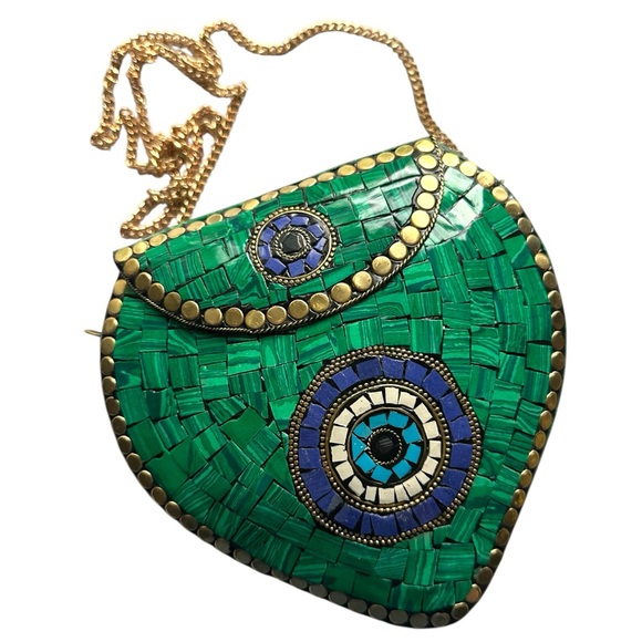Ramla Handbags - Ramla Evil Eye Green Handmade Tiled Clutch Shoulder Crossbody Bag NWOT